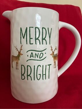 NEW Harvest Green Studio Merry and Bright Christmas Reindeer Pitcher